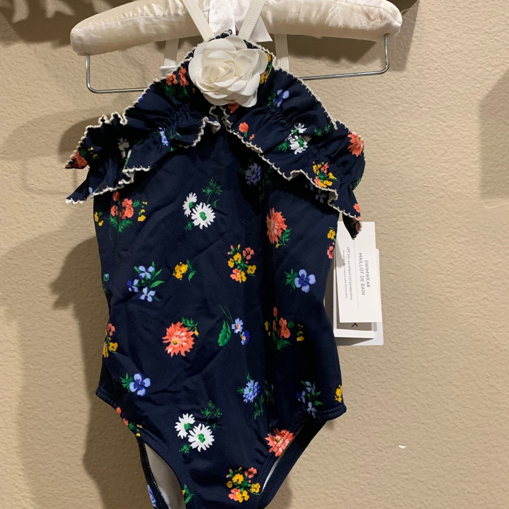 Janie and jack nay blue kids gilrs FLORAL ROSETTE SWIMSUIT